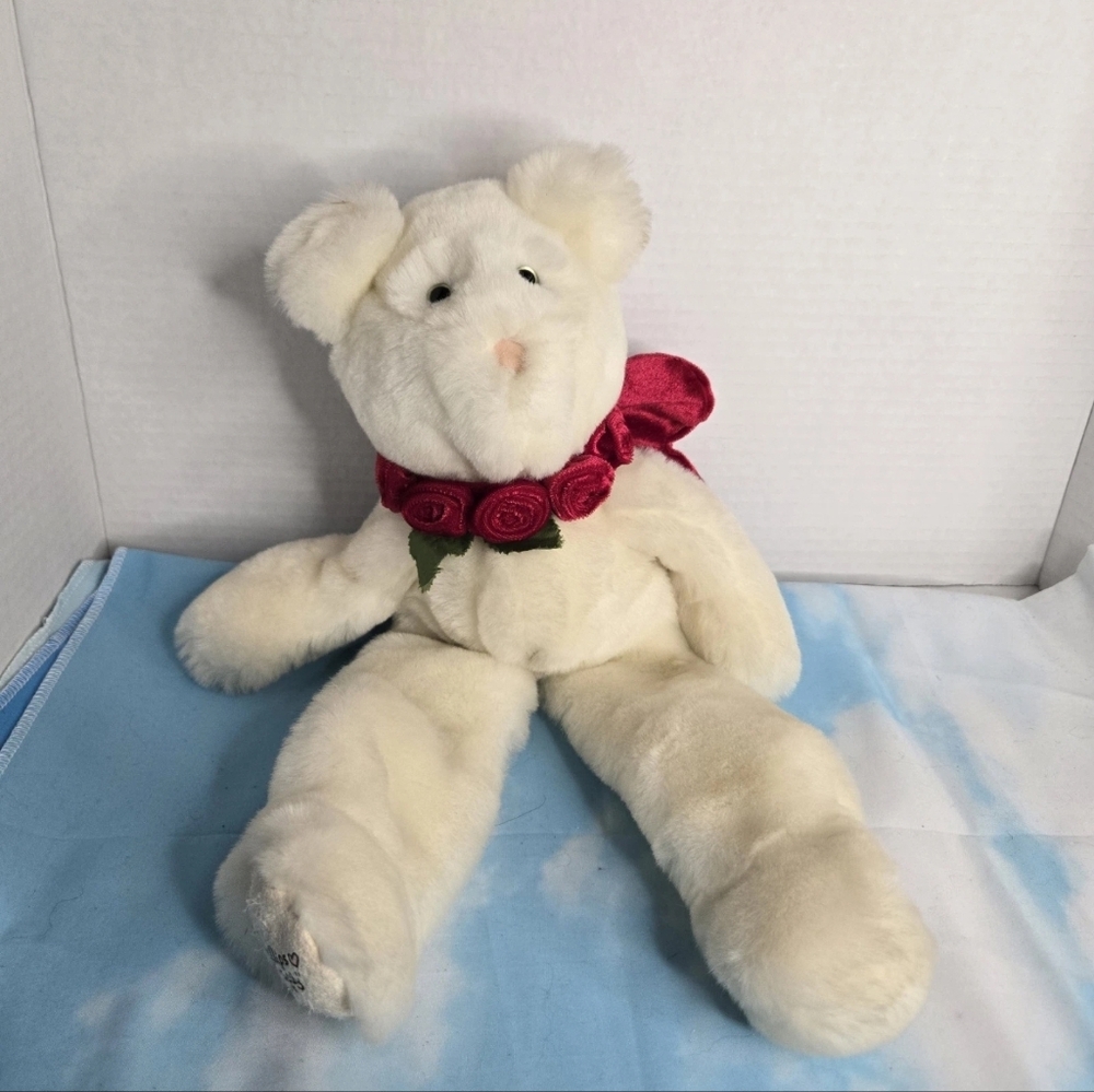Phebe Phillips A Little Silly Bear White Plush Roses Red Wings 15" Stuffed Toy